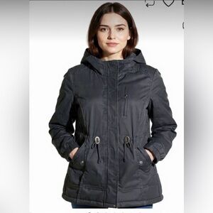 H&M Divided Blue Cotton Hooded Barn Coat Jacket Womens US 12